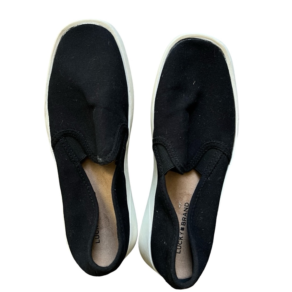 Lucky Brand Black Slip-On Canvas Sneakers with White Sole 6 1/2